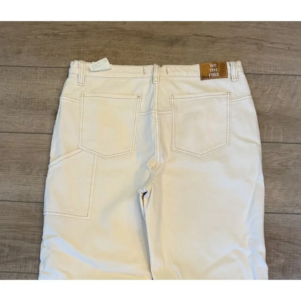NEW FREE PEOPLE WE THE FREE ECRU TINSLEY BAGGY HIGH RISE STRAIGHT LEG JEANS 32